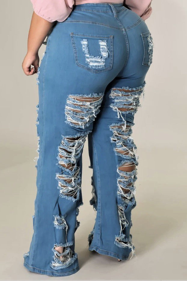 Ripped and Distressed Flare Jeans